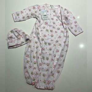 Kissy Kissy Baby Girl Sleep Gown with Matching Hat. Pink Stripe Watermelon.